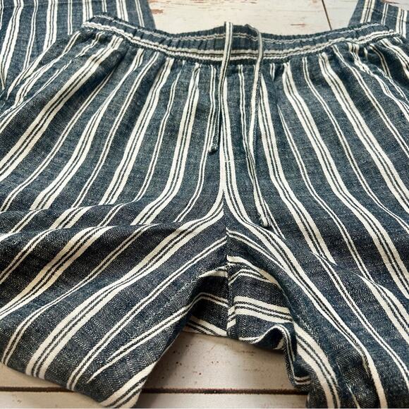 Old Navy High Waisted Linen Blend Wide Leg Pants Striped Blue White Size M - Picture 15 of 17